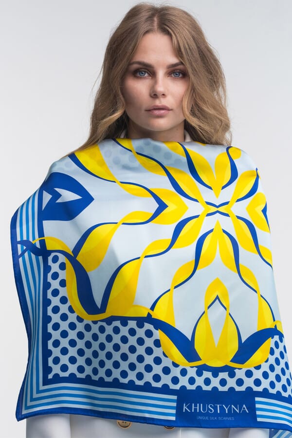 Khustyna Шелковый платок Ukrainian bumblebee blue 00457112_19  №3