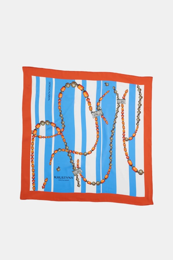 Khustyna Шелковый платок Ukrainian rowan beads 00463399_03 №1